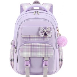 Spotted Tiger School Backpack for Girls Backpack with Lunch Box Teen Girl Bookbag Set Kids School Backpacks for Girls (Purple)