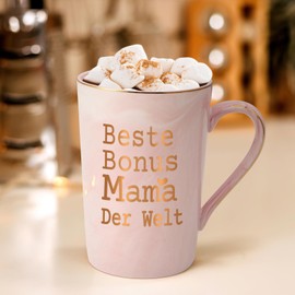 Joymaking Tasse Geschenk Bonus Mama Geschenke für Stiefmutter zum Muttertag Geburtstag Weihnachten Geschenk Bonus Mama Tasse mit Spruch - Beste Bonus Mama der Welt, Rosa 400ml