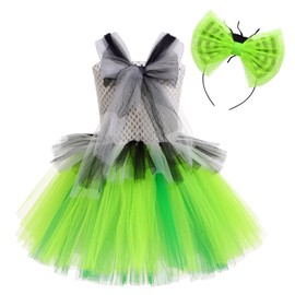 IBAKOM Kids Beetle Costume for Girls Beetle Ruffle Tulle Tutu Dress and Headband Clown Cosplay Costume Fancy Dress Up Outfits Beetle Carnival Masquerade Party Green 10-12Y