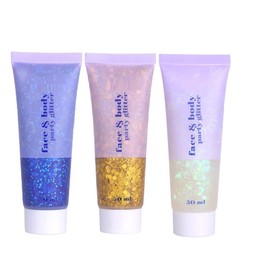 3 Color Face and Body Glitter Gel, Neon Outfit Glow Party for Body Hair Face Nail Glitter Stick Makeup. (01-Blue&02-Gold &06-White Moonbeam)