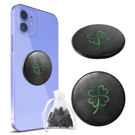 2 Pcs Shungite Sticker for Cell Phone + Raw Shungite Stones Set - 30 mm/1.18 inch Shungite Plate for Laptop Computer Four Leaf Clover