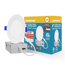 LAMPHOME 1-Pack of 4-Inch Slim LED Recessed Lights with Junction Box, Adjustable Color Temperatures (2700K-5000K), 9W Equivalent to 75W, Dimmable, 950LM Brightness - ETL and Energy Star Certified