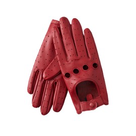 Hanotolo Women's Touchscreen Leather Gloves - Unlined Lambskin Leather Driving Gloves, Red, XL