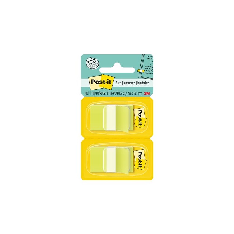 Post-it Flags, Bright Green, 1-Inch Wide, 50/Dispenser, 2-Dispensers/Pack