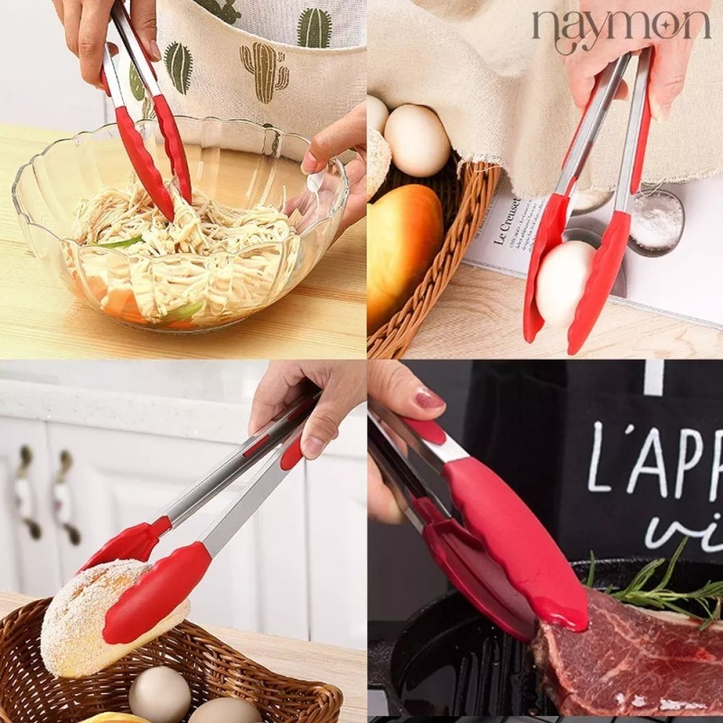 Naymon 3pz Pinzas Tenaza Utensilio Cocina Silicon Acero Inoxidable