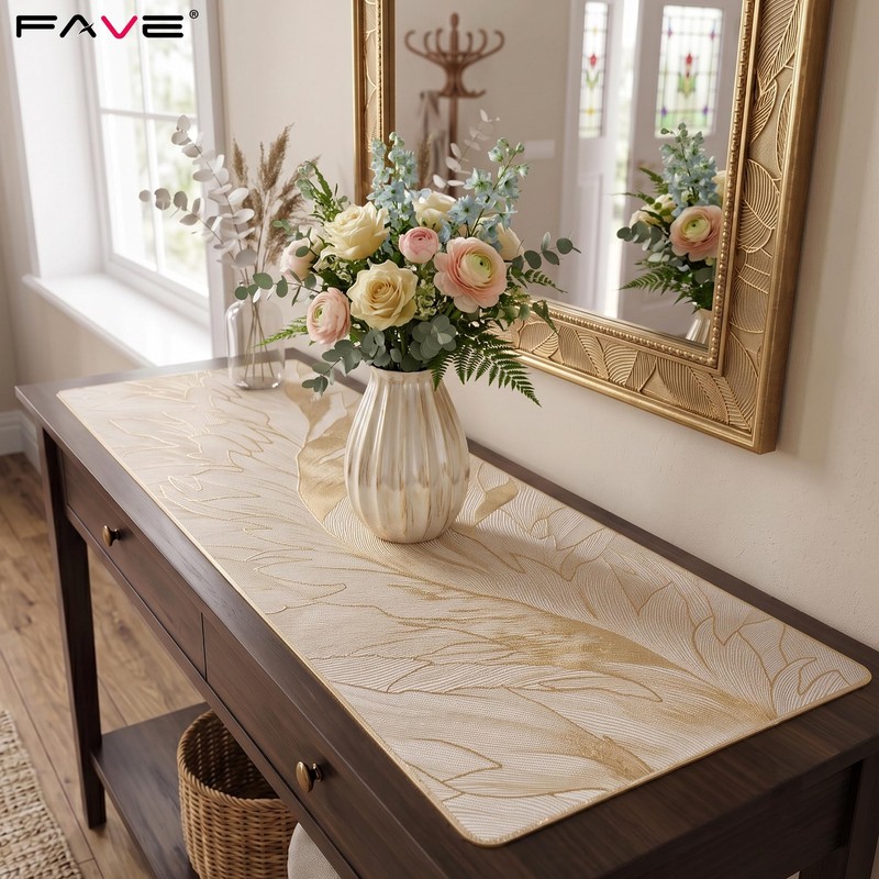 FAVE Gold Table Runner 35.5 Inches Table Runner Waterproof