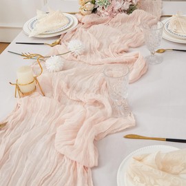 6 Pack Cheesecloth Table Runner 10Ft Dusty Pink Boho Gauze Rustic Sheer Cheese Cloth Table Runner for Centerpiecr Bridal Baby Shower Decor Wedding Party Fall Thanksgiving Christmas Decoration