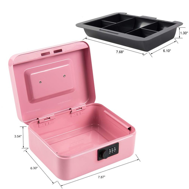 KYODOLED Medium Cash Box with Combination Lock Safe Metal Money