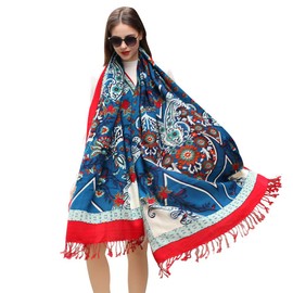 DANA XU 100% Merino Wool Extra Large Pashmina Blanket Travel Scarf Cashmere Wrap for Women Fall Winter Oversize Shawl Floral