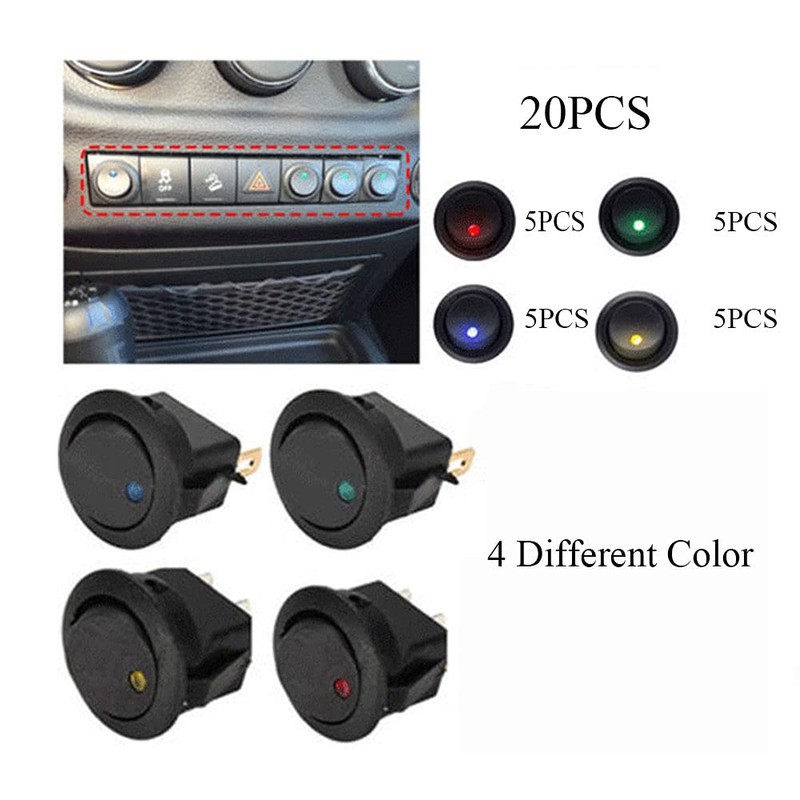 20 Pcs 12V Switch, 5 Color 20A 12 Volt Auto