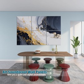 6 Pack Wall Art Acoustic Panels, 48" X 72" Self-Adhesive Large Sound Absorbing Panels, Decorative Soundproof Wall Panels, Acoustical Treatment for Studio Home and Office （The golden days）