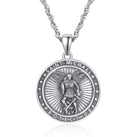 KINGWHYTE Saint Michael Necklace 925 Sterling Silver St Michael Protect Us Pendant Necklace Archangel Michael Necklace Religious Jewellery Gifts for Men with 20 + 2 Inch Stainless Steel Chain,