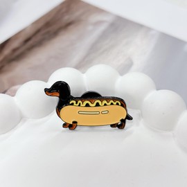 Hot Dog Dachshund Brooch Enamel Pin for Women Girls Funny Cute Animal Lapel Pins Cartoon Novelty Fastfood Badge Creative Food Brooches Backpack Clothes Hat Jacket Decoration Friendship Gift