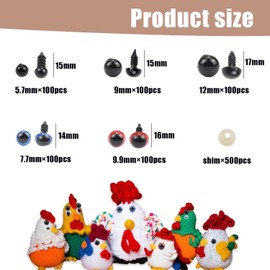 RYAN Safety Eyes for Crochet Animals, Pack of 1000 Safety Eyes with Washers 6 mm/8 mm/9 mm/10 mm/12 mm, Amigurumi Craft Eyes, Half Pearls, Black, for Doll Making, Toys, Accessories, DIY