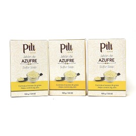 Pili Natural Sulfur Soap Bars (3 Pack) Jabón de azufre - Cleansing soap bars- Control oily skin, unclog pores and prevent acne.