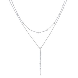 MONGAS Bar Lariat Necklace Sterling Silver Long Tassel Y Lariat Layered Necklaces Christmas Jewelry Gifts for Women