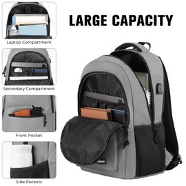 KROSIAS Backpack for Men and Women, School Backpack Teens Boys and Girls 15.6 Inch Laptop Bookbag with USB Charger for High School College Work Travel Business (Dark Gray)