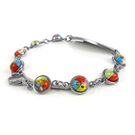 My Identity Doctor - Customized Medical Bracelet for Women with Engraving - 1cm Steel, Glass - Red - Wrist Size 5.75 Inch