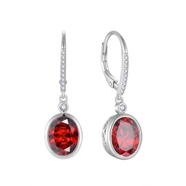 FJ Garnet Dangle Drop Earrings 925 Sterling Silver Oval Cut Cubic Zirconia Leverback Earrings January Birthstone Jewellery Gifts for Women