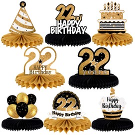 LINGTEER Happy 22nd Birthday Table Honeycomb Centerpieces Cheers to 22nd Birthday 22 Years Old Party Table Decorations Gift Sign.