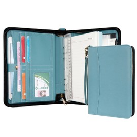 WASON Portfolio A5 Binder Journal with Zipper - Leather pu Writing Notebook Padfolio with Detachable Refillable Notebook, Legal Pad for Business Study and Travel Organizer (Cyan)