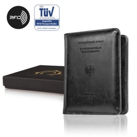 Calipso Passport Holder - Passport RFID Designer Travel Wallet - Practical Passport Cover with Compartments for Vaccination Cards & more - Travel Organiser Case Black