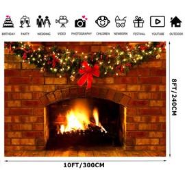 Alltten 10X8FT Christmas Photo Backdrop Christmas Fireplace Backdrops for Photography Indoors Xmas Backdrop Christmas Holiday Party Decoration F118