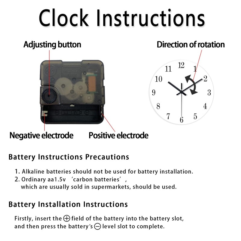 XNM Battery Powered Wall Clock 12 Inch Round Black and