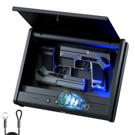 PINEWORLD Gun Safe, Biometric Gun Safe For Handgun, Pistol Safe With Fingerprint Backlit Keypad, Quick Access Handgun Safe for Firearm, Gun Lock Box With Interior Light For Nightstand Car Normal Size