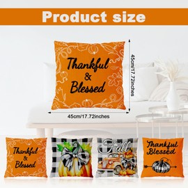 Gosknor 4pcs Fall Pillow Covers, Autumn Outdoor Pillow Covers Thanksgiving Farmhouse Decoration Orange Pumpkin Decorative Cushion Cases for Home Outdoor Indoor Couch Decor