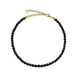 GD GOOD.designs EST. 2015 Anklets for women with genuine agate beads 4mm - Waterproof - Natural stone anklet black with adjustable clasp in 18K gold