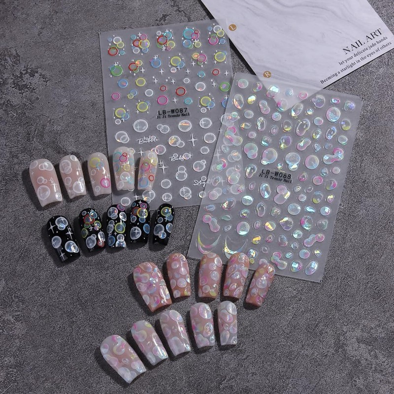 TiMi 3D Holographic Bubble Nail Stickers - Summer Cute Designs,