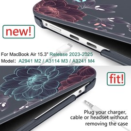 DONGKE Compatible with M4 MacBook Air 15 inch Case 2025 2024 2023 A3241 A3114 A2941 M3 M2 Liquid Retina Display Touch ID, Plastic Hard Case & Keyboard Skin & Screen Protector - Dahlia Flowers