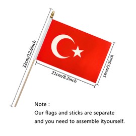 TSMD Turkey Stick Flag Turkish Small Mini Hand Held Flags,5x8 Inch,12 Pack
