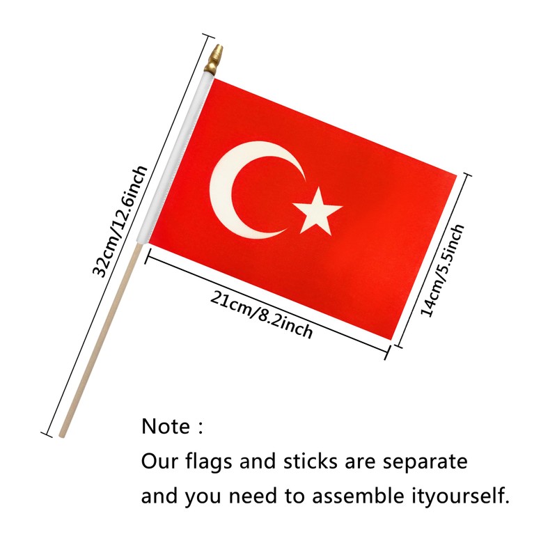 TSMD Turkey Stick Flag Turkish Small Mini Hand Held Flags,5x8