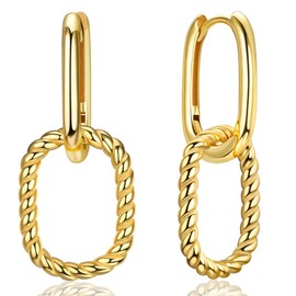 PATISORNA 925 Sterling Silver Earrings for Women Convertible Chain Link Hoops Earrings Huggie Dangle Earrings Hypoallergenic Sleeper Earrings Rose Gold/Silver/Gold Drop Hoops Earrings for Women