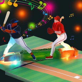 Magic Ants Musical 3D Pop-Up Baseball Card, Plays "Happy Birthday to You" Tune, Light-Up Baseball Scene with Batting & Pitching Players, Interactive Greeting Card for Baseball Fans, Players, Coaches, Collectors
