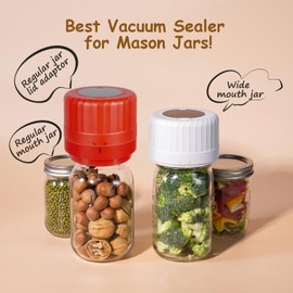 Fully Automatic Mason Jar Vacuum Sealer Kit - Auto Stop Mason Jar Vacuum Sealer Kit, Jar Vacuum Sealer for Mason Jars, Jar Vacuum Sealer, A Must-Have for Canned Foods Pantry Canning Pickling (Red)