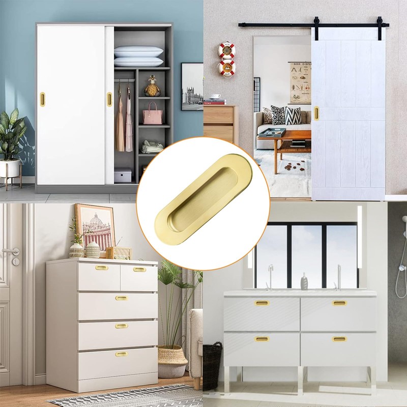 MOROBOR 2Pcs Bright Gold Stainless Steel Side Hole Flush Pull,