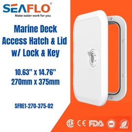 SEAFLO Locking Marine Boat Deck Rectangular Access Hatch - 14.53" x 14.76" (270mm x 375mm) with Lock and Keys, 180° Opening Lid, Non-Skid, Corrosion and UV Resistant, 4-Year Warranty! (White/Lock)