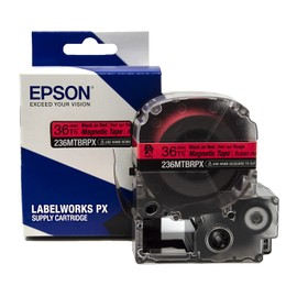 Epson Genuine LABELWORKS 236MTBRPX-4.9 Magnetic Tape Cartridge - Black on Red Magnet Label Maker Tape - 1.5" (36MM) Wide, 4.9 ft, Red
