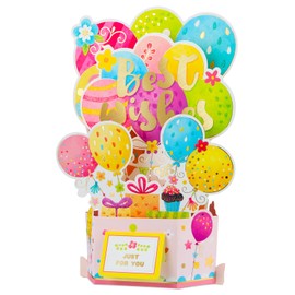 DISJOURNEY Happy Birthday Pop up Card - 3D Pop up Birthday Card for Kids Girls Cute and Cheerful Designs with Envelope & Sticker（Colorful Balloons）