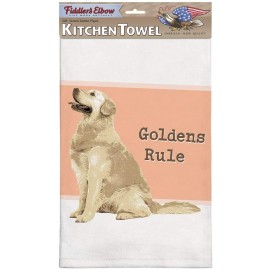 Fiddler's Elbow Kitchen Towel--Dog Design-Goldens Rule Golden Ret.-Printed in the USA-22" by 32"