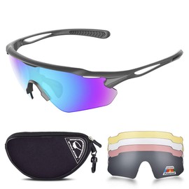 SNOWLEDGE Cycling Glasses for Men Women Teenager with 5 Interchangeable Lenses (Black Polarized Lens) / UV Protection Sport Sunglasses for Running, Fishing