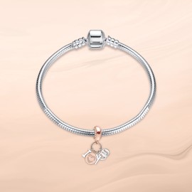 Annmors Rose Gold Letter I Love You Charm for Bracelet 925 Sterling Silver Dangle Pendant Bead with Cubic Zirconia Jewelry Beads DIY Gifts for Women Bracelet & Necklace