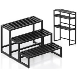 Hongsane Metal Heavy Duty Plant Stand Indoor Outdoor,3 Tier Ladder Plant Stands Riser,Wrought Iron Plant Shelves for Multi Large Pots,Black Tiered Flower Display Holder for Living Room,Patio,1-Pack