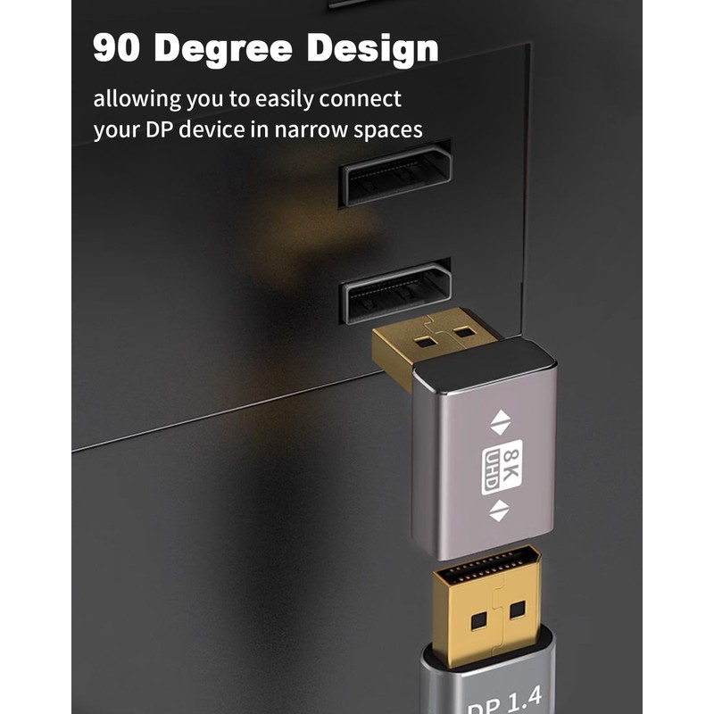 Duttek Displayport 1.4 Extension Adapter L Shape, 8K Displayport 1.4
