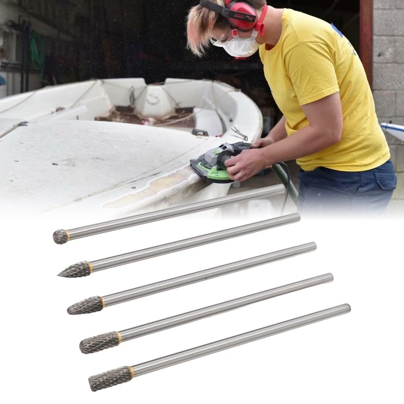 5pcs Rotary Tool Carbide Burr Set 150mm Double Grain Long