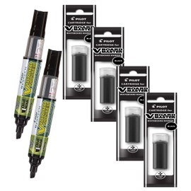 Refillable Dry Erase Markers, Pilot V Board Master, 2 Black Ink Chisel Tip Markers with 4 Refills, P1a439146p