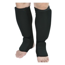 Cloth Shin & Instep Guard for Martial Arts, Taekwondo, Karate Training, Sports (Black, L)